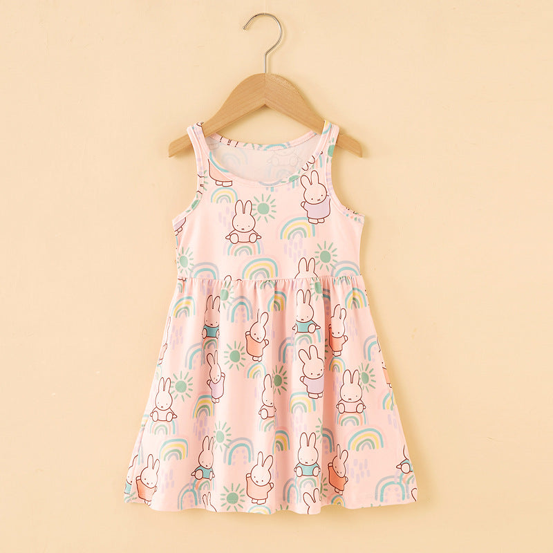 summer korean style girls' and boys' unisex children's printed milk silk sundress