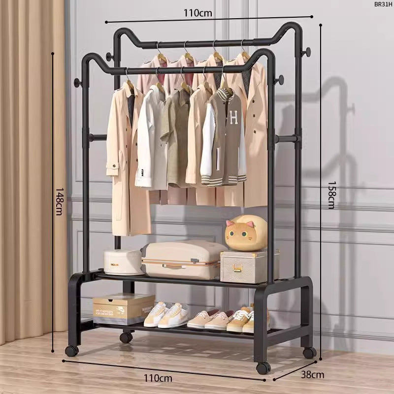 Freestanding coat rack - multi-functional clothes hanger for home, bedroom, balcony, dorm room - easy to assemble