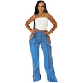 European and american style high-waisted jeans -  cross-border women's fashion streetwear - double side button closure casual trousers