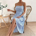 European and american style cross-border  spring french vacation new ruffled elegant floral print camisole dress for women