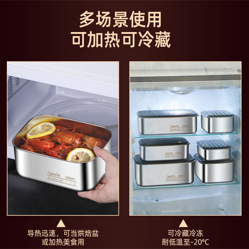 304 stainless steel food storage container, food-grade lunch box with lid, airtight sealing box, refrigerator fruit and food dividing freezer box