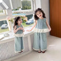 Girls' denim summer outfit set - new 101.3kg piece set, stylish sleeveless summer wide-leg pants with vest for kids