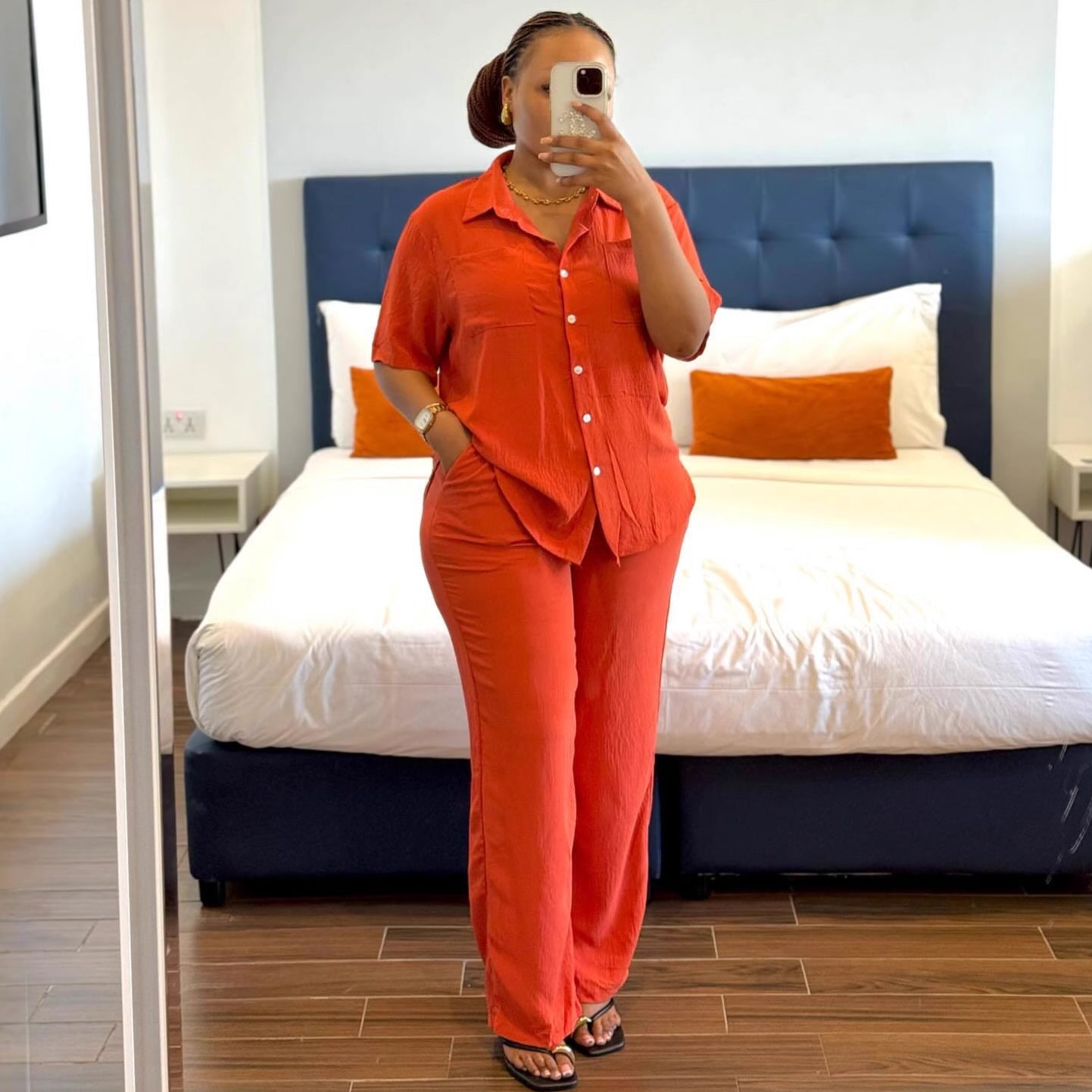European and American large size casual loose lapel solid color cardigan shirt African new foreign style versatile trousers women's suit