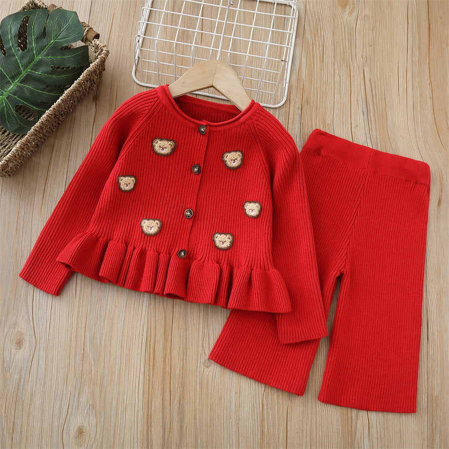 Girls' knitted sweater two-piece set -  autumn/winter new collection - baby girl cartoon pants outfit