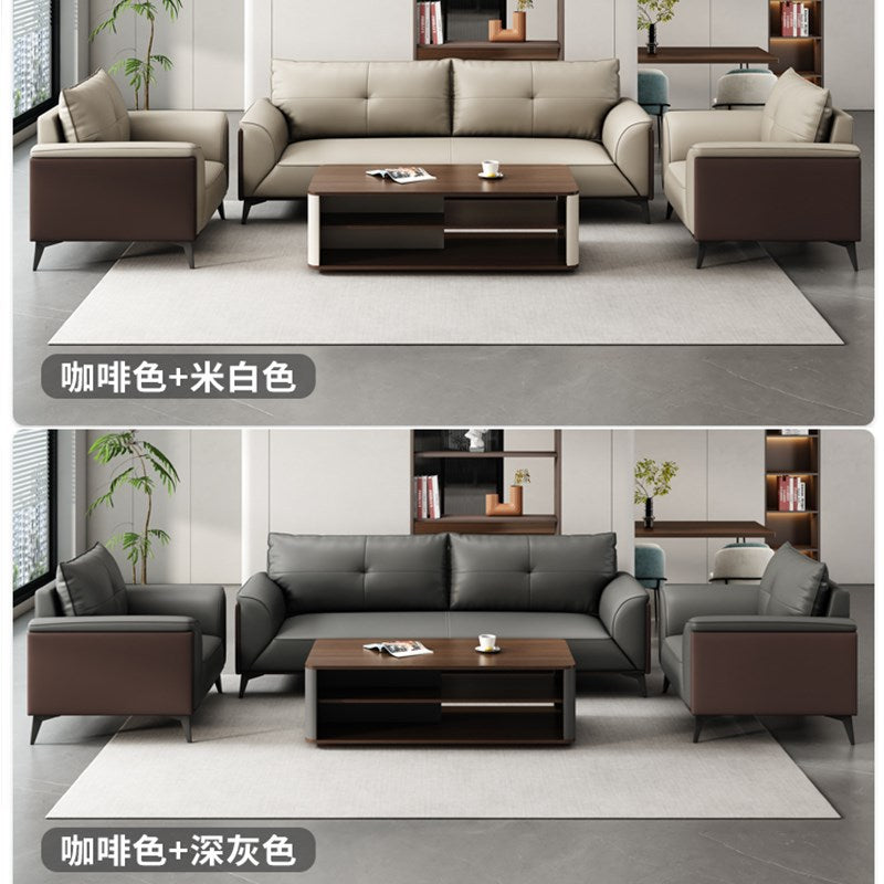 Office sofa and coffee table set - modern minimalist business reception lounge furniture - premium leatherette