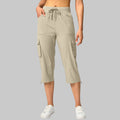 european and american cross-border summer new solid color women's elastic waist casual cargo capri pants with pockets
