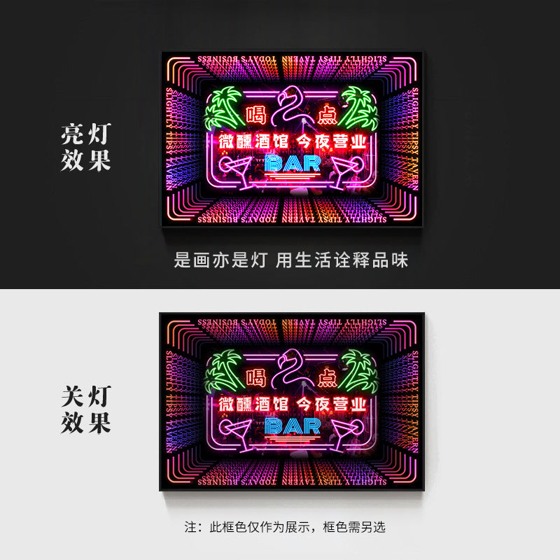 Bar wall decoration painting clear led neon lights luminous characters hanging paintings BBQ shop KTV box pub with lights painting