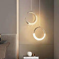 Luxury gold crystal crescent moon ring bedside pendant light - modern minimalist c-ring for bedroom, bar, entryway, and boutique hotel ambiance