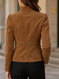 Autumn/winter caramel suede-look jacket - stand collar, three-button, slim fit, cropped length, chic commute, vintage women's outerwear
