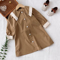 Fashion style children's clothing girl spring & fallnew arrival double pointed collar contrast color large lapel retrocasualloose windbreaker long skirt