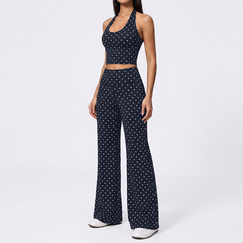 new arrival polka dot yoga clothes suit polyester printing deep v high elastic stereo fitness sports suit