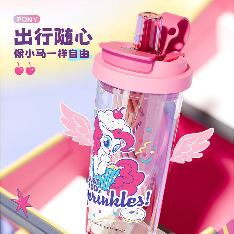 Authentic collaboration: my little pony high-temperature resistant plastic coffee/water cup - dual-drink, portable, cute, stylish, student-friendly with straw