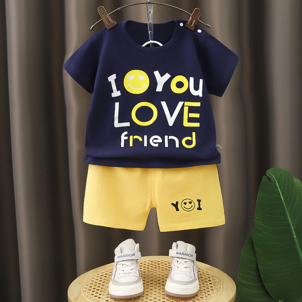 Kids' short-sleeve cartoon cute comfort set - pure cotton class a - boys' summer lightweight t-shirt & girls' clothing - children's apparel