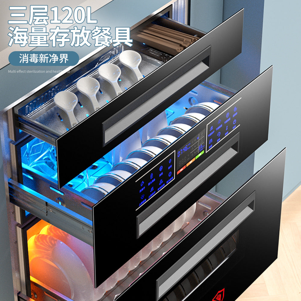 Wholesale uv three-layer 120l disinfection cabinet embedded for home small kitchen tableware chopsticks disinfection cabinet