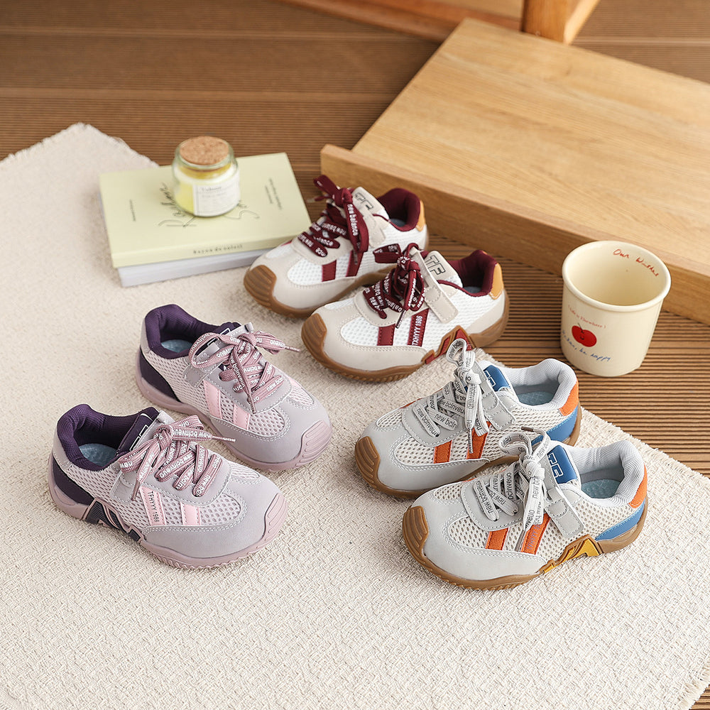 Girls' athletic shoes - new spring/autumn collection: breathable kids' running shoes, stylish color-blocked soft sole mesh casual shoes for older girls