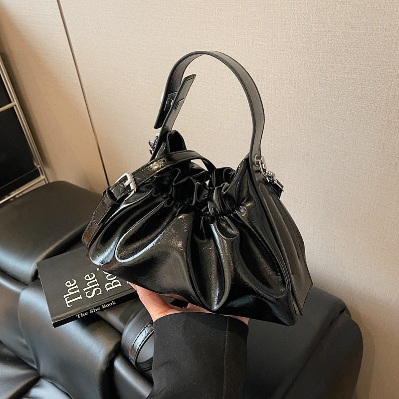 Cross-border niche texture handbag women's 2025 new simple pleated bag summer versatile shoulder messenger bag