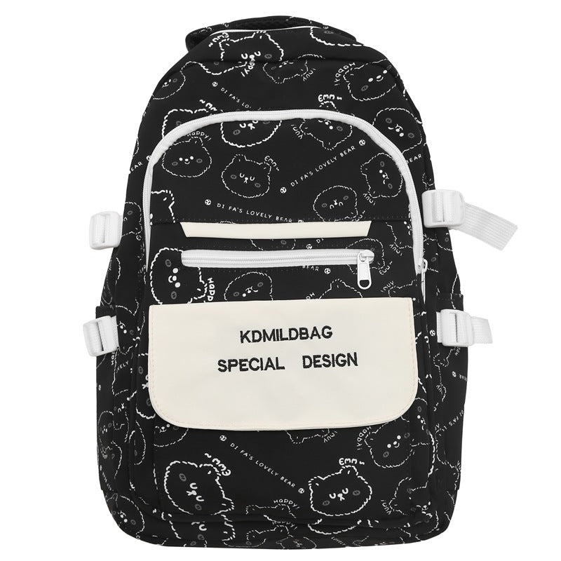 New cute bear schoolbag female Korean version college style backpack junior high school student high school student large capacity schoolbag simple style