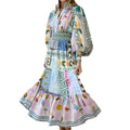 cross-border e-commerce women's fashion: european and american summer new arrivals - printed lantern sleeve, cinched waist, maxi swing dress 661
