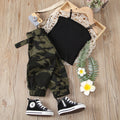 2020fashion style cross-border children's clothing pure color suspender chest-length pit strip tops camouflage pants two-piece setexport exclusive