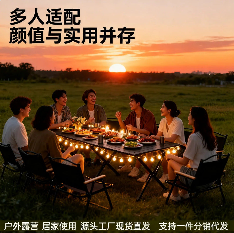 Outdoor foldable special egg roll table stalls portable picnic bbq camping thickened table and chairs complete set of equipment supplies