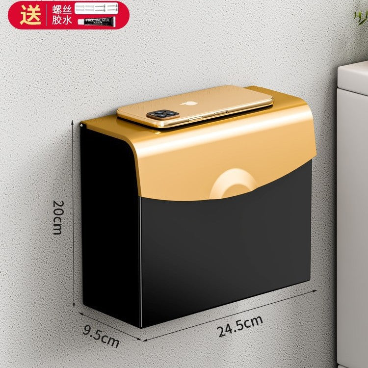 Paper Tissue Holder No Punching Light Luxury Black Gold Toilet Wipe Hand Tissue Box Toilet Mobile Phone Toilet Paper Roll Paper Toilet Paper Holder
