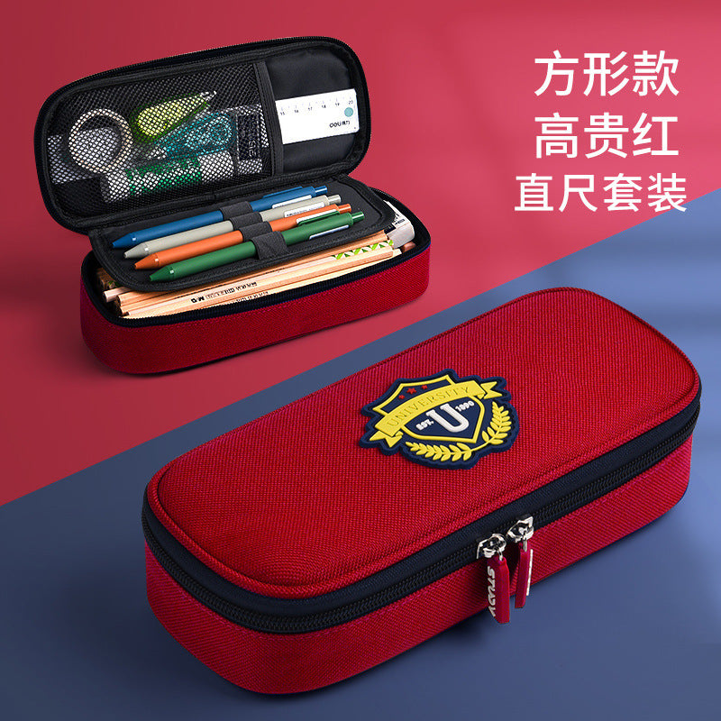 British style pencil bag three-layer large-capacity stationery box student high-value pencil case canvas stationery bag pencil bag wholesale