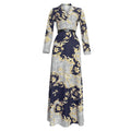 Fashion cross-border supply  plus size women's long skirt with belt african clothing printing chiffon dress