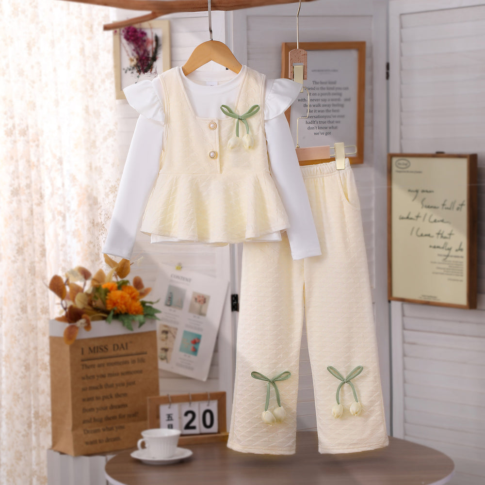 Girls' two-piece outfit: ruffle vest and flare pants set