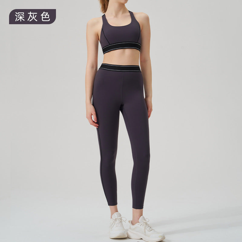 High-waisted activewear set for women - color block, open back, body-hugging, barely-there feel yoga set - running, fitness, yoga outfit with sports bra