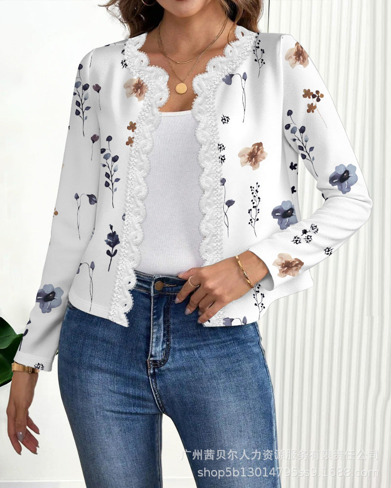 ODL2484   floral lace-trimmed short cardigan
