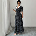 new european and american style fitted v-neck floral print elegant dress