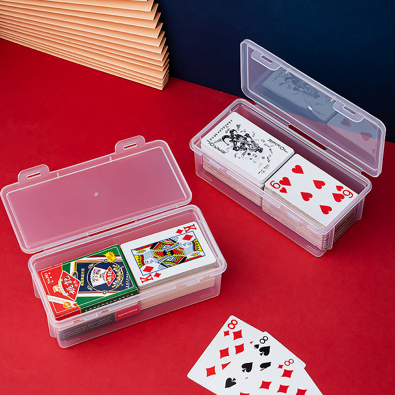 Board game card storage box, transparent plastic playing card storage box with lid, dust-proof small object storage and finishing box