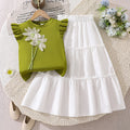 girls' outfit:  summer new style - kids' chic 3d floral flutter sleeve top and skirt two-piece set