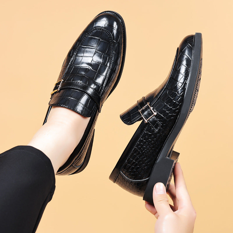 2024 new men's leather dress shoes - business casual, crocodile embossed, british style, korean design, pointed toe, plus size available