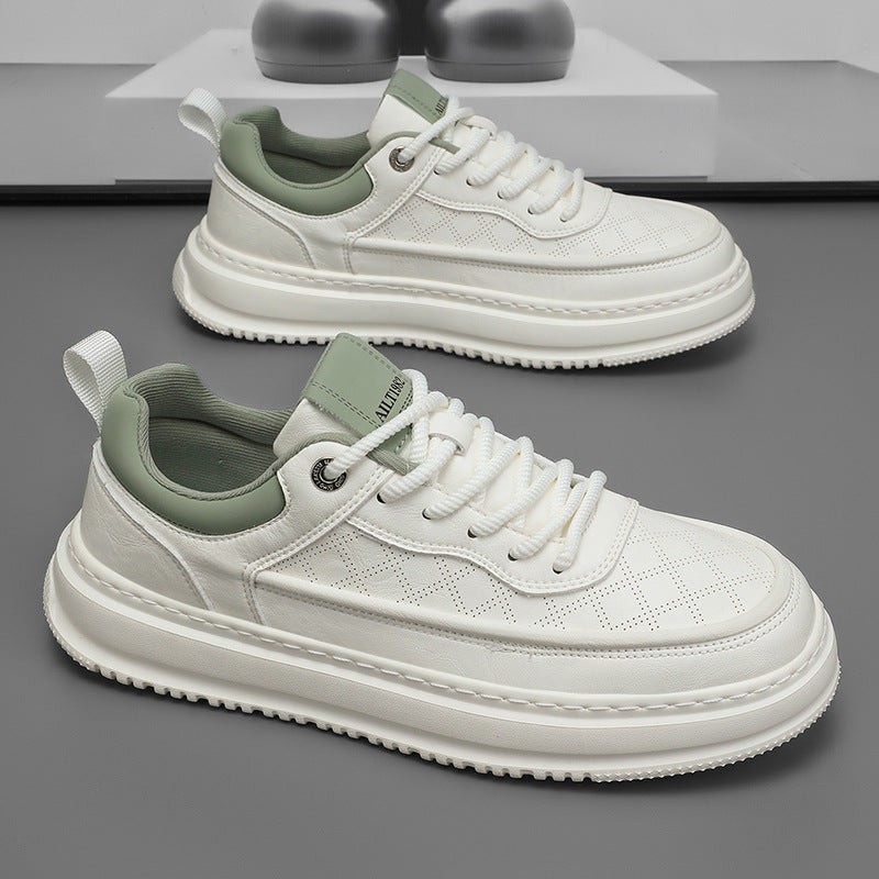 Men's spring/autumn breathable lightweight soft sole white sneakers, men's casual shoes, versatile thick-soled platform sneakers, men's trendy shoes
