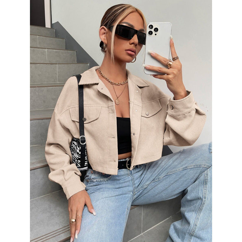 fashion  winter new arrivalretrocasual lapel loose corduroy jacket outwear women