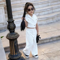 new girls' solid color cropped vest set: collared vest + high-waisted wide-leg pants