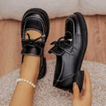 Plus size british style leather loafers - new spring/autumn work shoes for women - versatile black bowknot hollow-out loafers
