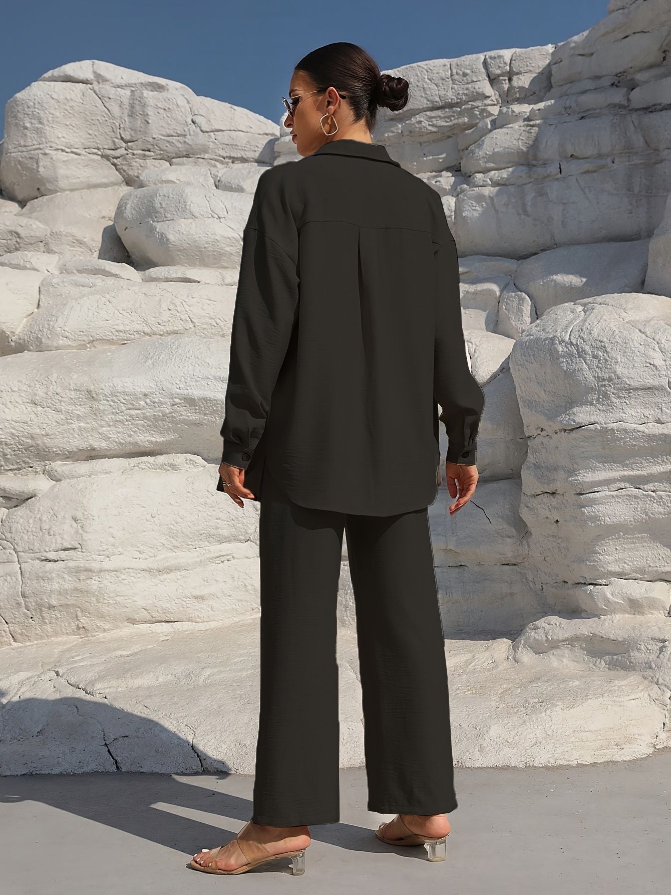 Europe and the United States  fashion spring and autumn style temperament large size women's long-sleeved cardigan two-piece set casual solid color set