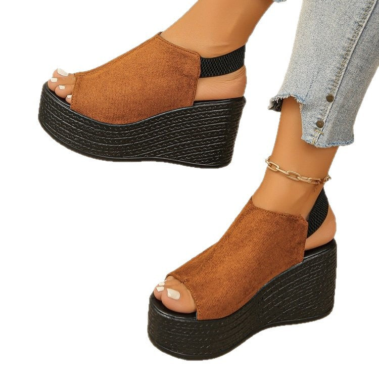 Wedge heel sandals women's  summer new korean style thick sole one-strap beach ladies' outdoor platform sandals