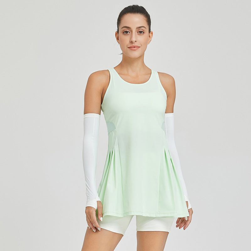 Women's activewear tennis set: customizable short-sleeve two-piece outfit for fitness, yoga, badminton, and outdoor tennis. includes skirt