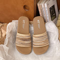 French knit one-strap slippers for women, summer outdoor wear, 2026 new roman ethnic style beach flat sandals