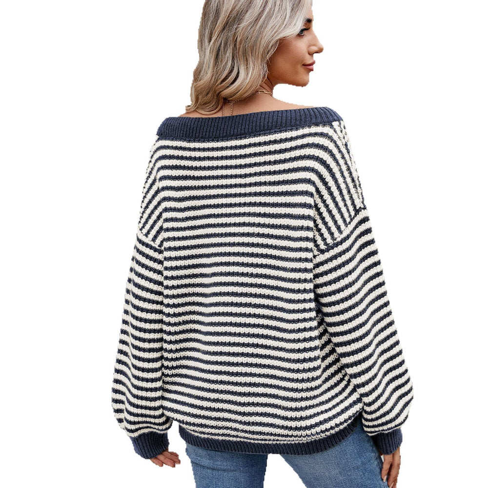 fashionexport women's clothing  new arrivalelegant one-piece collar knitting shirt sweaterstripescontrast colortops