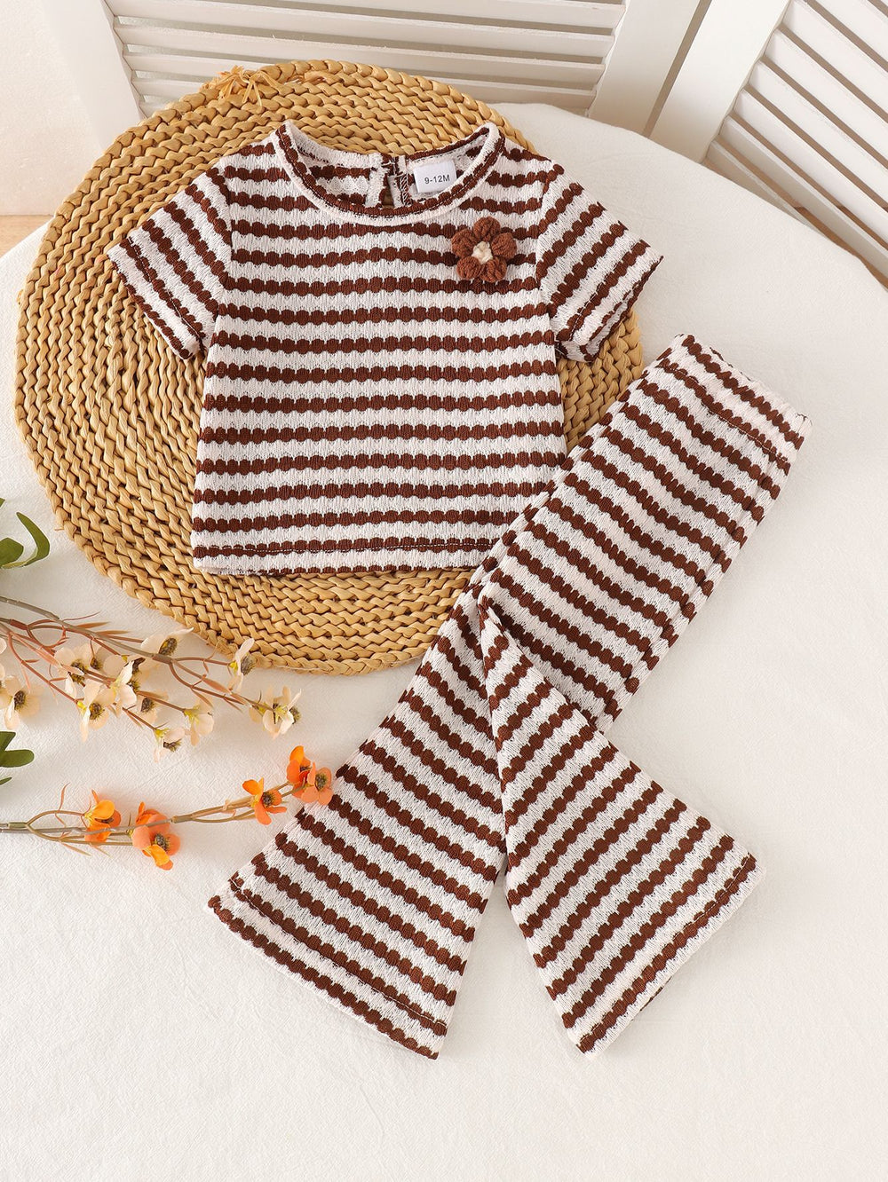 Children's clothing shein cross-border girl suit coffee color short-sleeved t-shirt + pants two-piece set