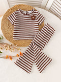 Children's clothing shein cross-border girl suit coffee color short-sleeved t-shirt + pants two-piece set