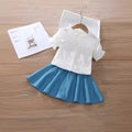Summer new girls' denim embroidered turn-down collar top + princess mesh skirt two-piece set - direct from the manufacturer