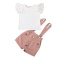 european and american cross-border new arrival: solid color hollow-out flutter sleeve crew neck top with detachable strap shorts skirt set
