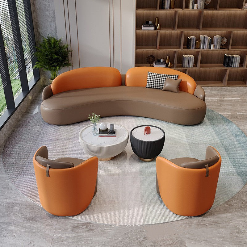 Commercial curved leather sofa office reception coffee table hotel sales center beauty salon reception negotiation table and chair set