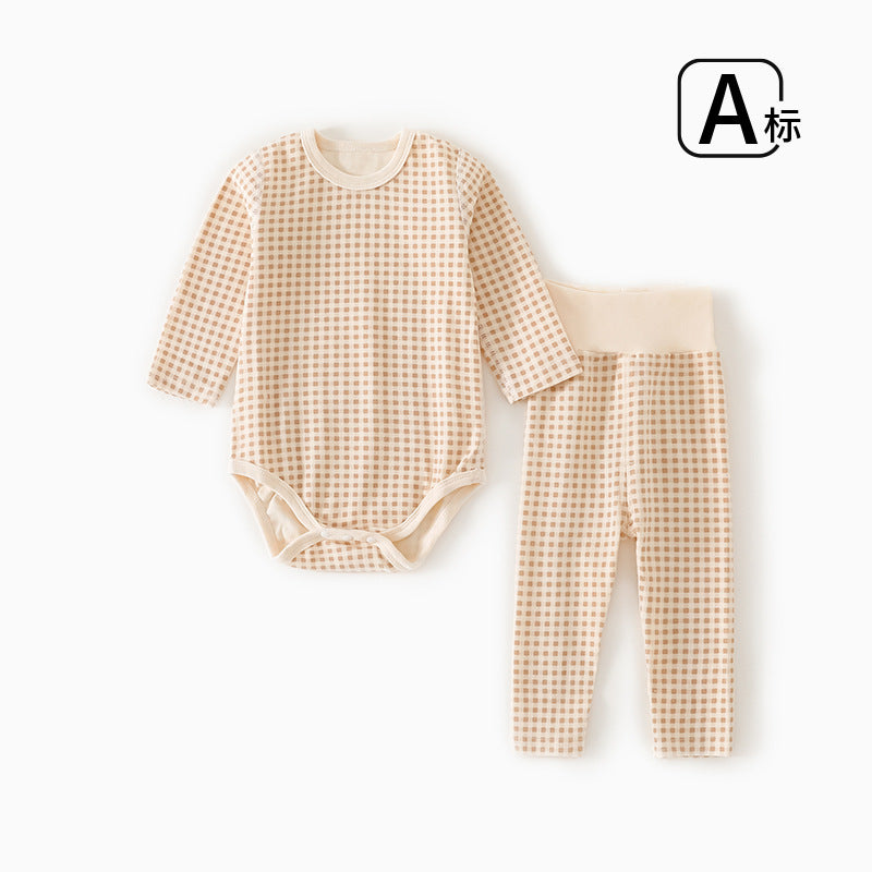 Newborn cotton seamless all-season baby bodysuit with belly protection set, infant base layer, baby clothes