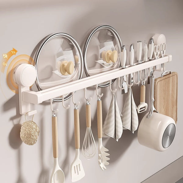 Kitchen suction cup rack No punching hook hanging rod spatula lid spoon shovel hanger knife holder storage lid